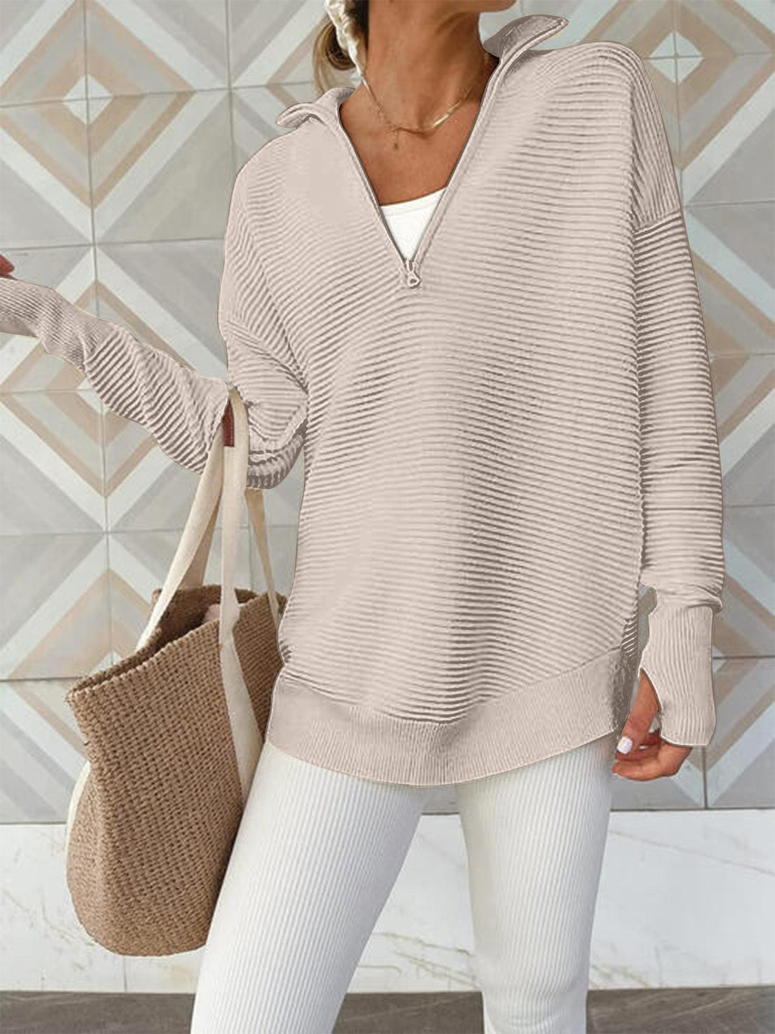 Half Zip Long Sleeve Knit Top - The Boutie Shop