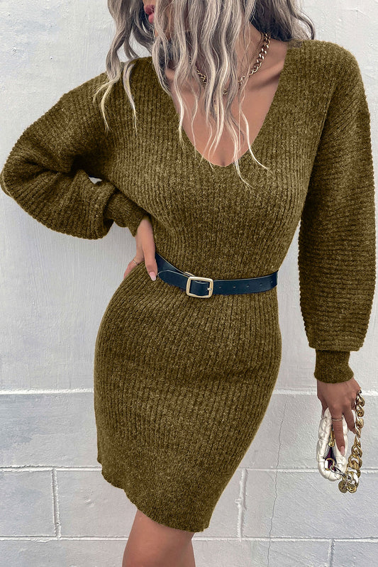 Ribbed Long Sleeve Sweater Dress - The Boutie Shop