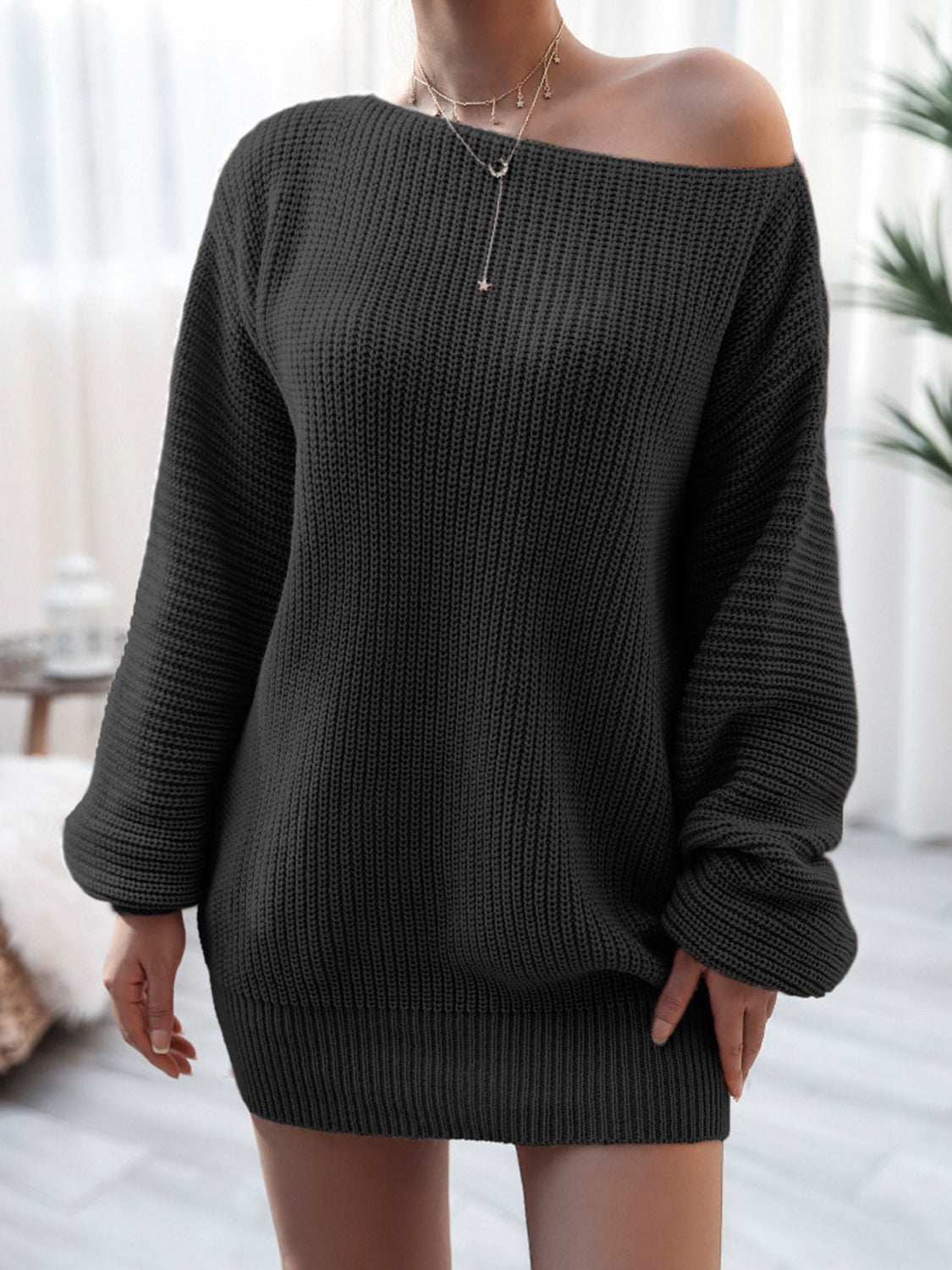 Rib-Knit Mini Sweater Dress - The Boutie Shop