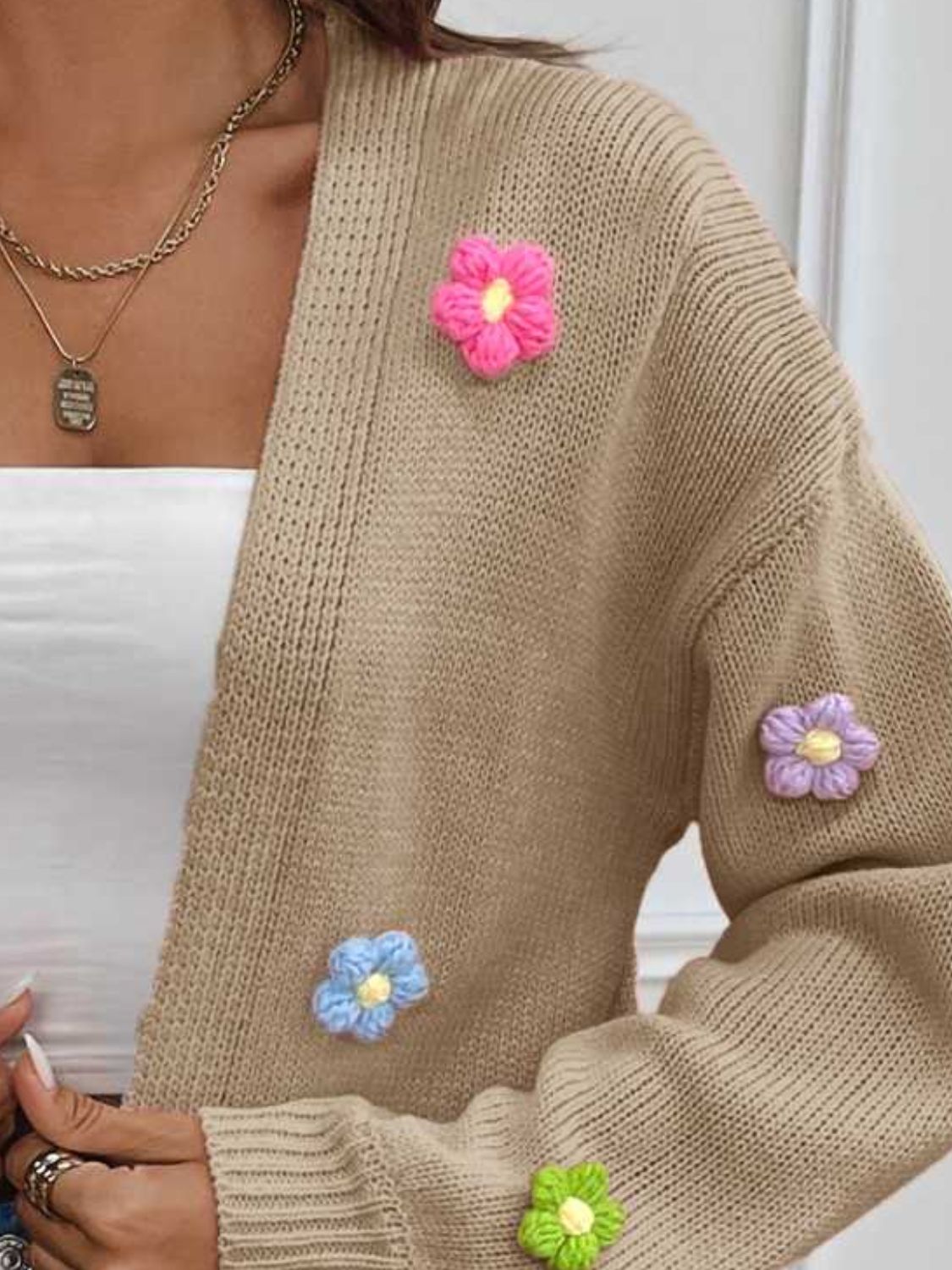 Floral Long Sleeve Open Front Cardigan - The Boutie Shop