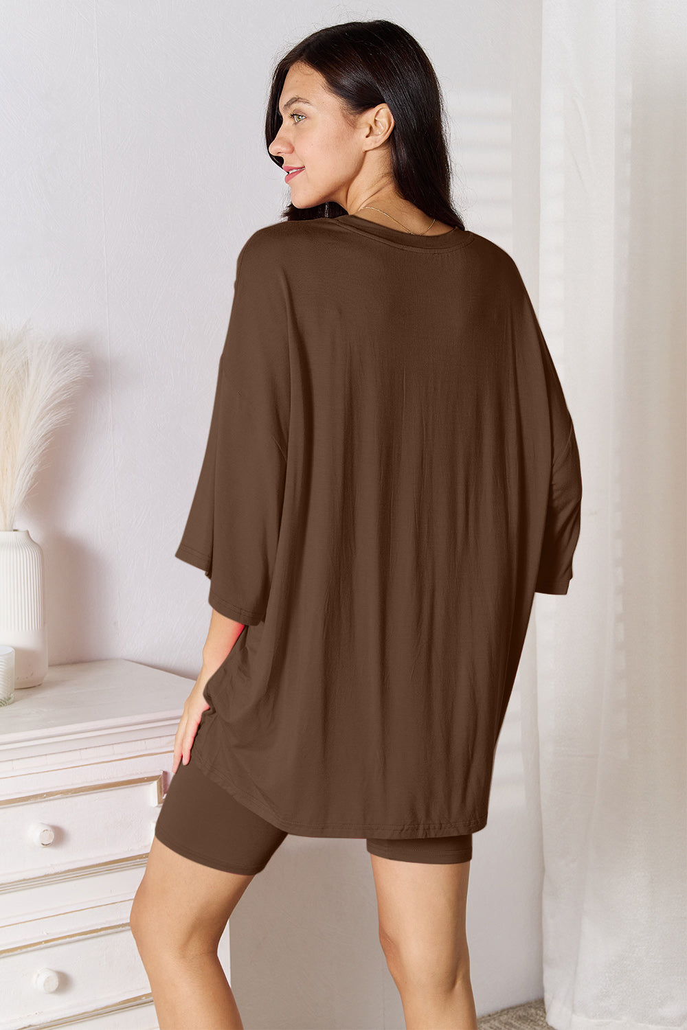 Basic Bae Full Size Soft Rayon Three-Quarter Sleeve Top and Shorts Set - The Boutie Shop