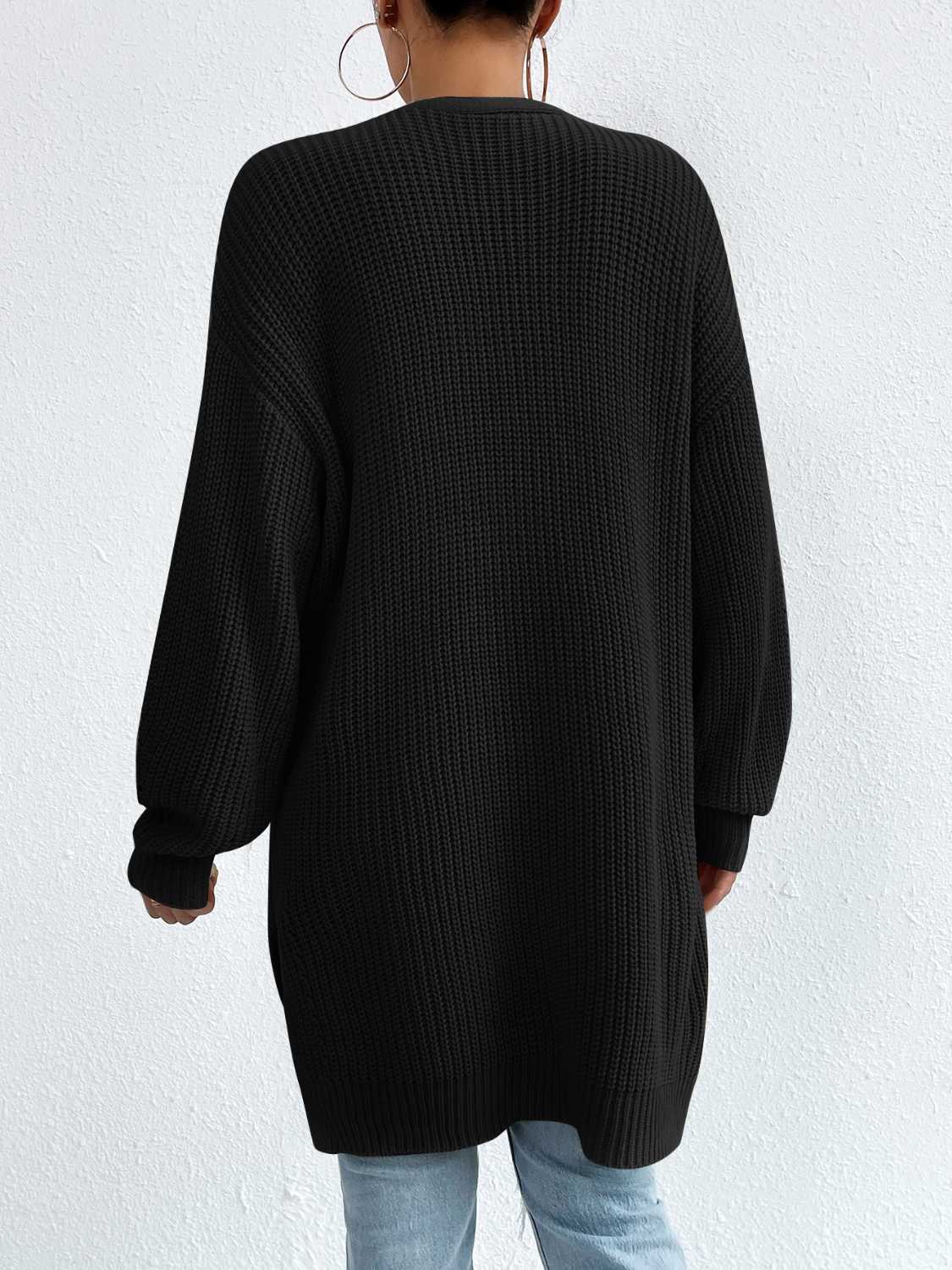 Open Front Dropped Shoulder Slit Cardigan - The Boutie Shop
