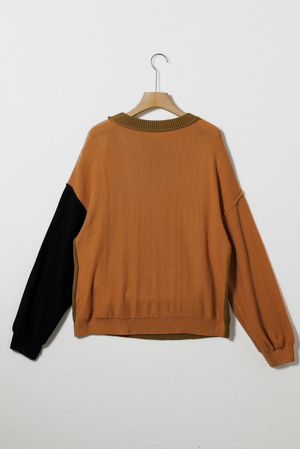 Contrast Round Neck Dropped Shoulder Sweater - The Boutie Shop