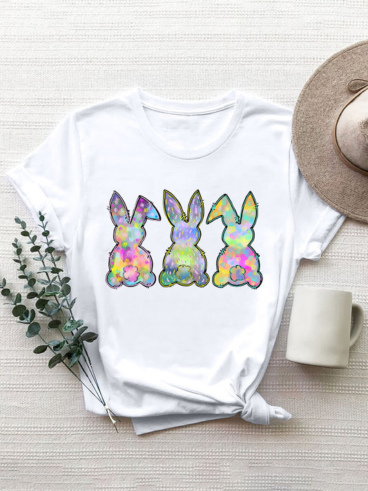 Rabbit Round Neck Short Sleeve T-Shirt - The Boutie Shop