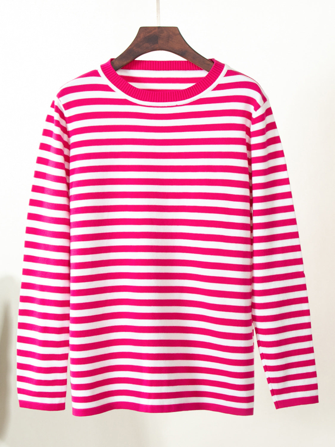 Striped Round Neck Long Sleeve Sweater - The Boutie Shop