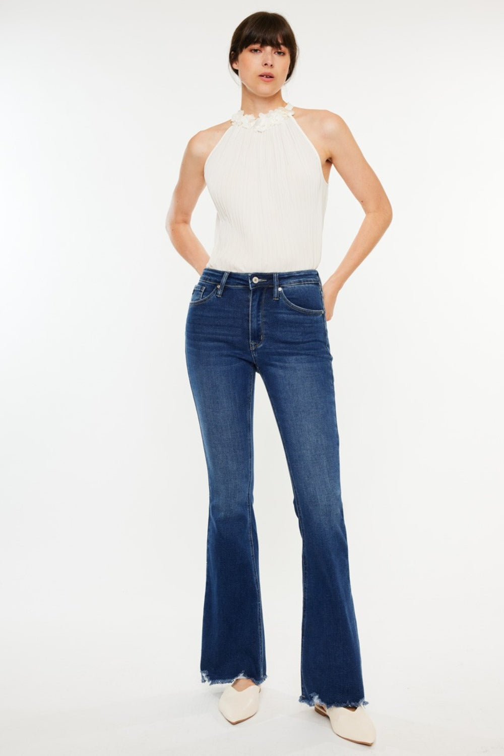 Kancan Cat's Whiskers Raw Hem Flare Jeans - The Boutie Shop