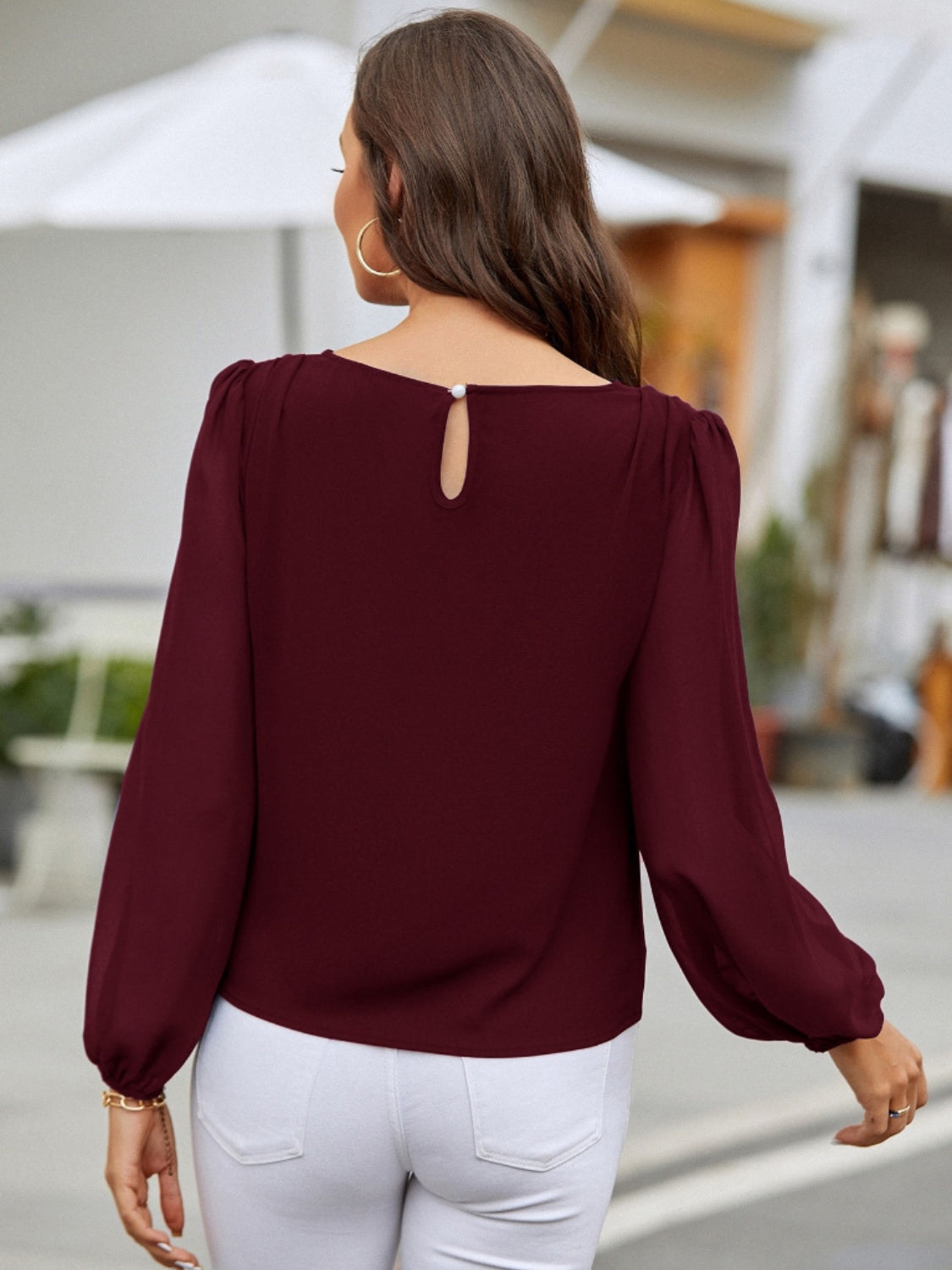 Round Neck Long Sleeve Blouse - The Boutie Shop