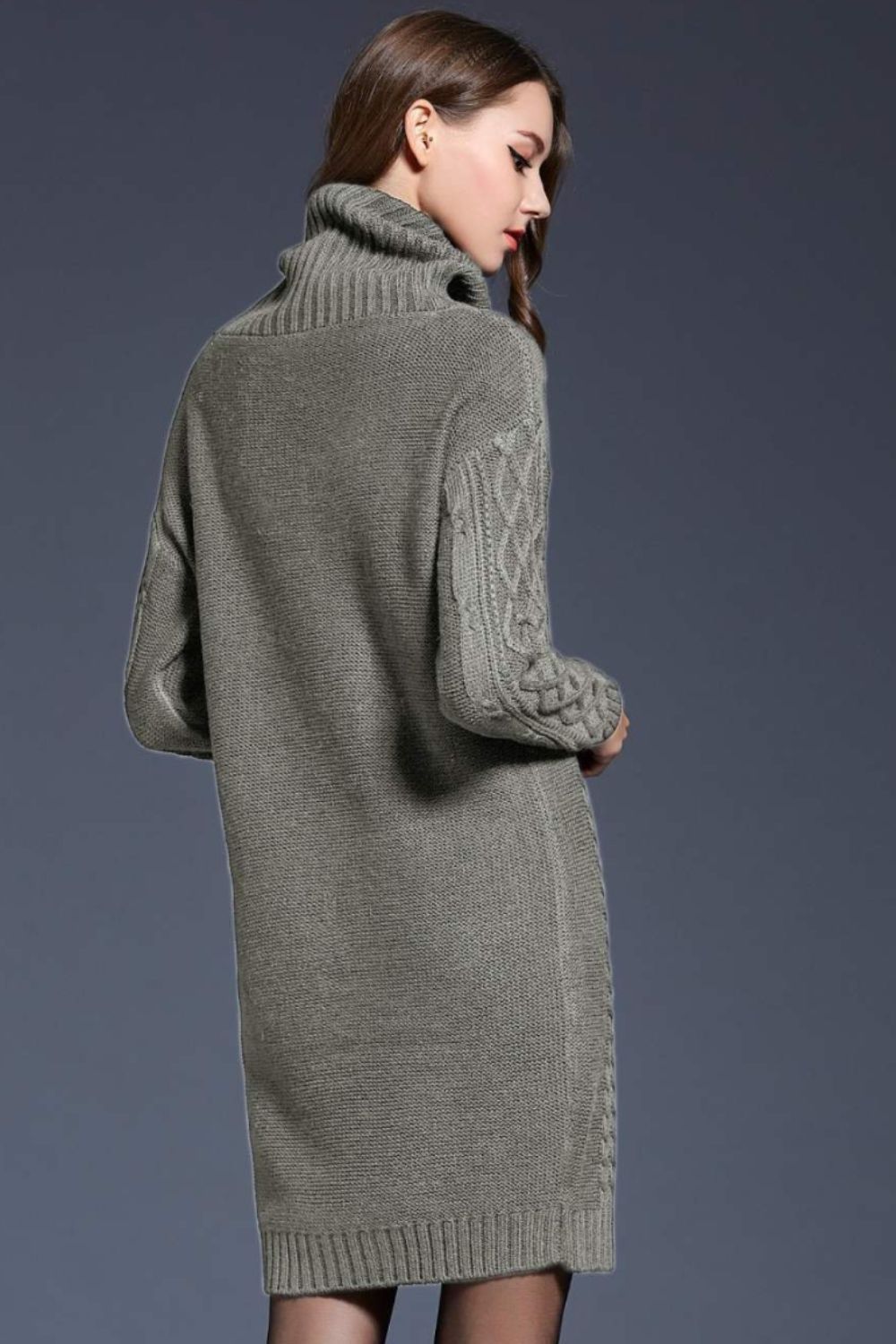 Woven Right Full Size Mixed Knit Cowl Neck Dropped Shoulder Sweater Dress - The Boutie Shop