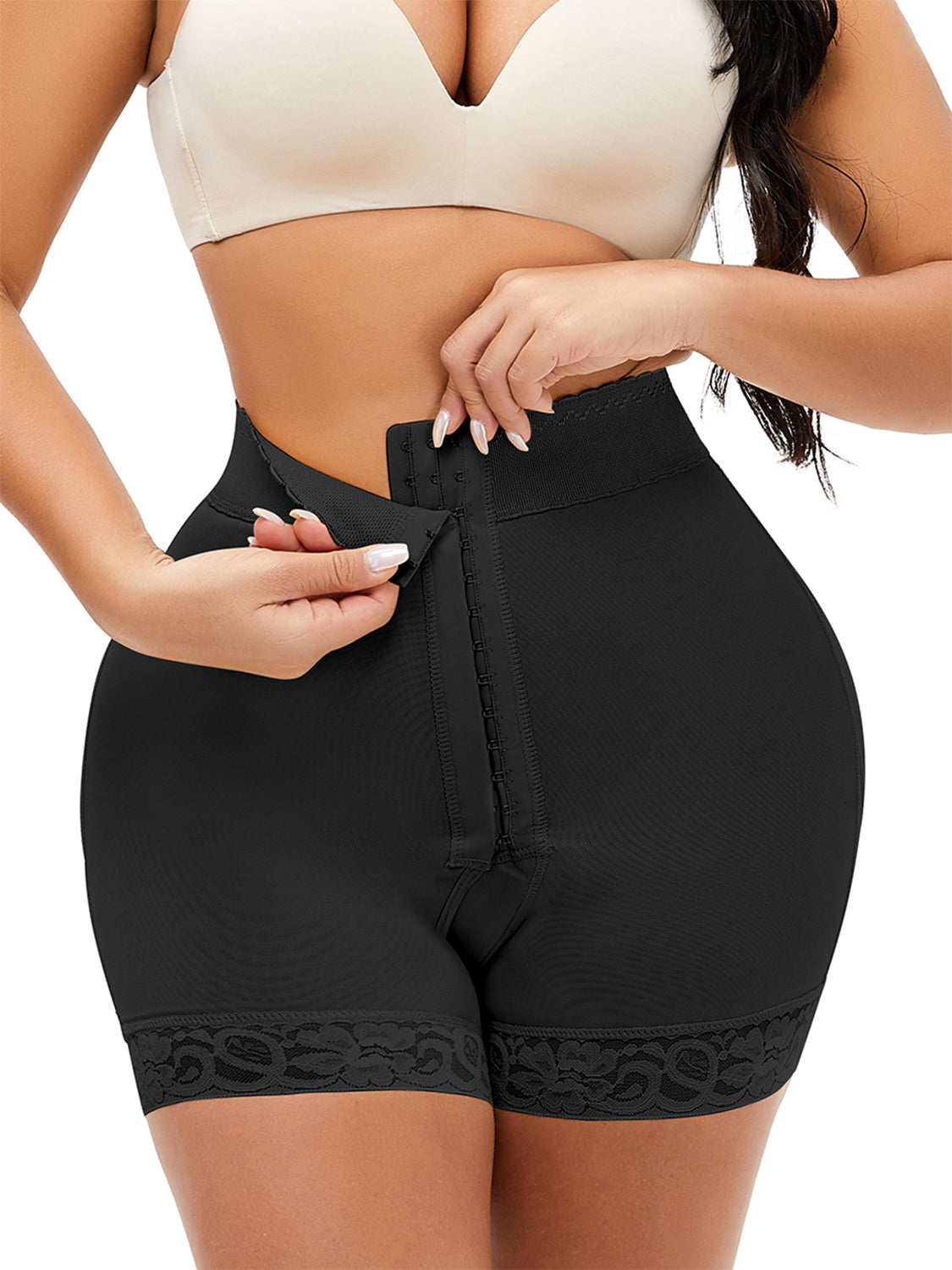 Full Size Lace Detail Hook-and-Eye Shaping Shorts - The Boutie Shop