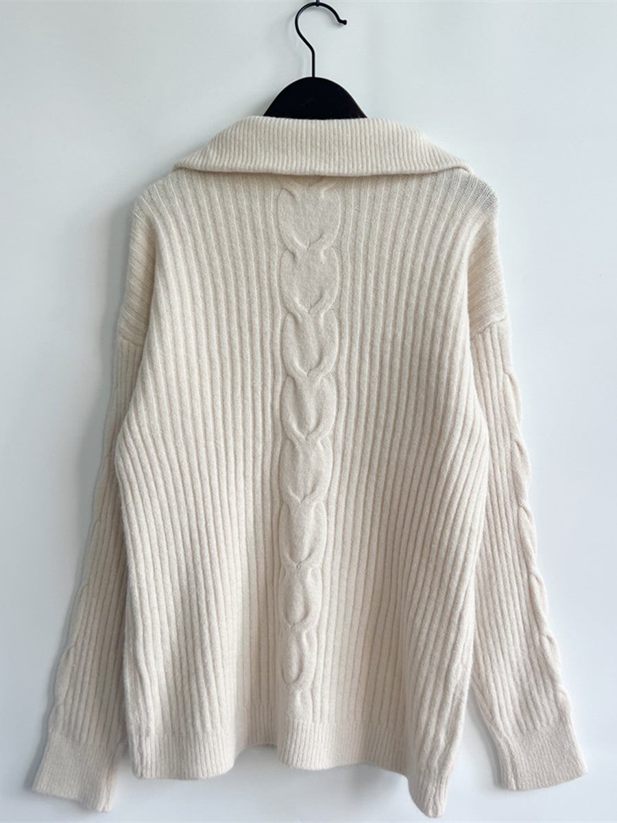 Ribbed Half Zip Long Sleeve Sweater - The Boutie Shop