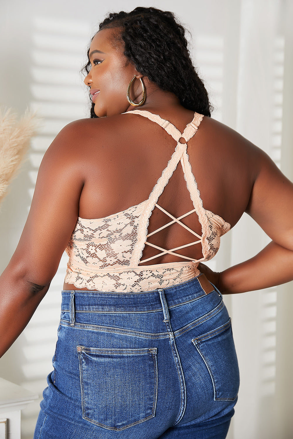 JadyK Juliette Full Size Crisscross Lace Bralette - The Boutie Shop