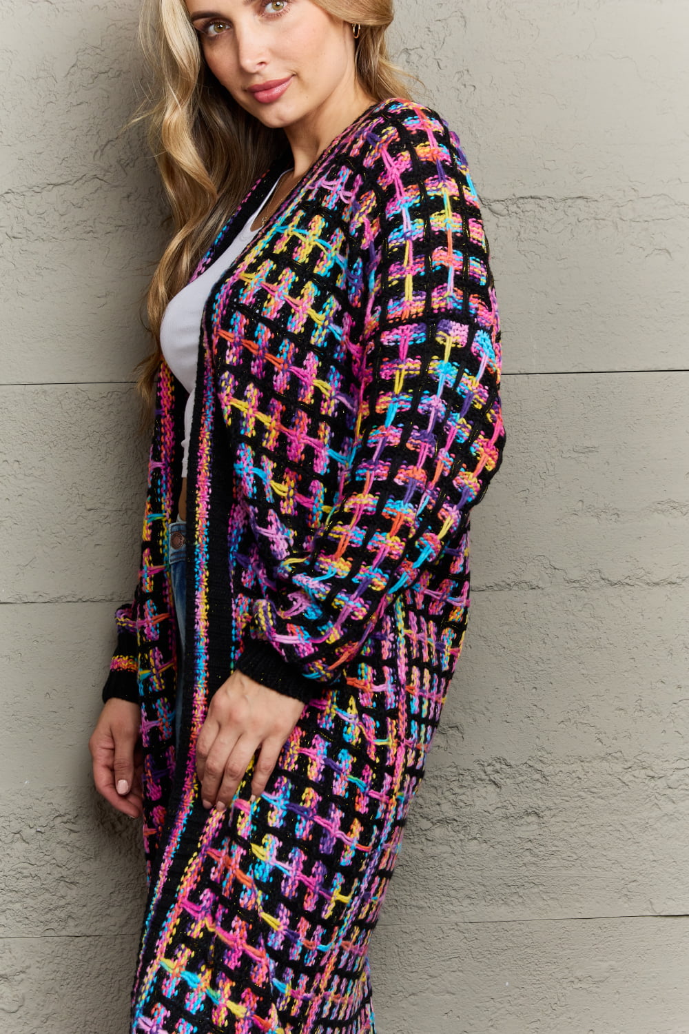 Angel Wings Full Size Multicolored Open Front Fringe Hem Cardigan - The Boutie Shop