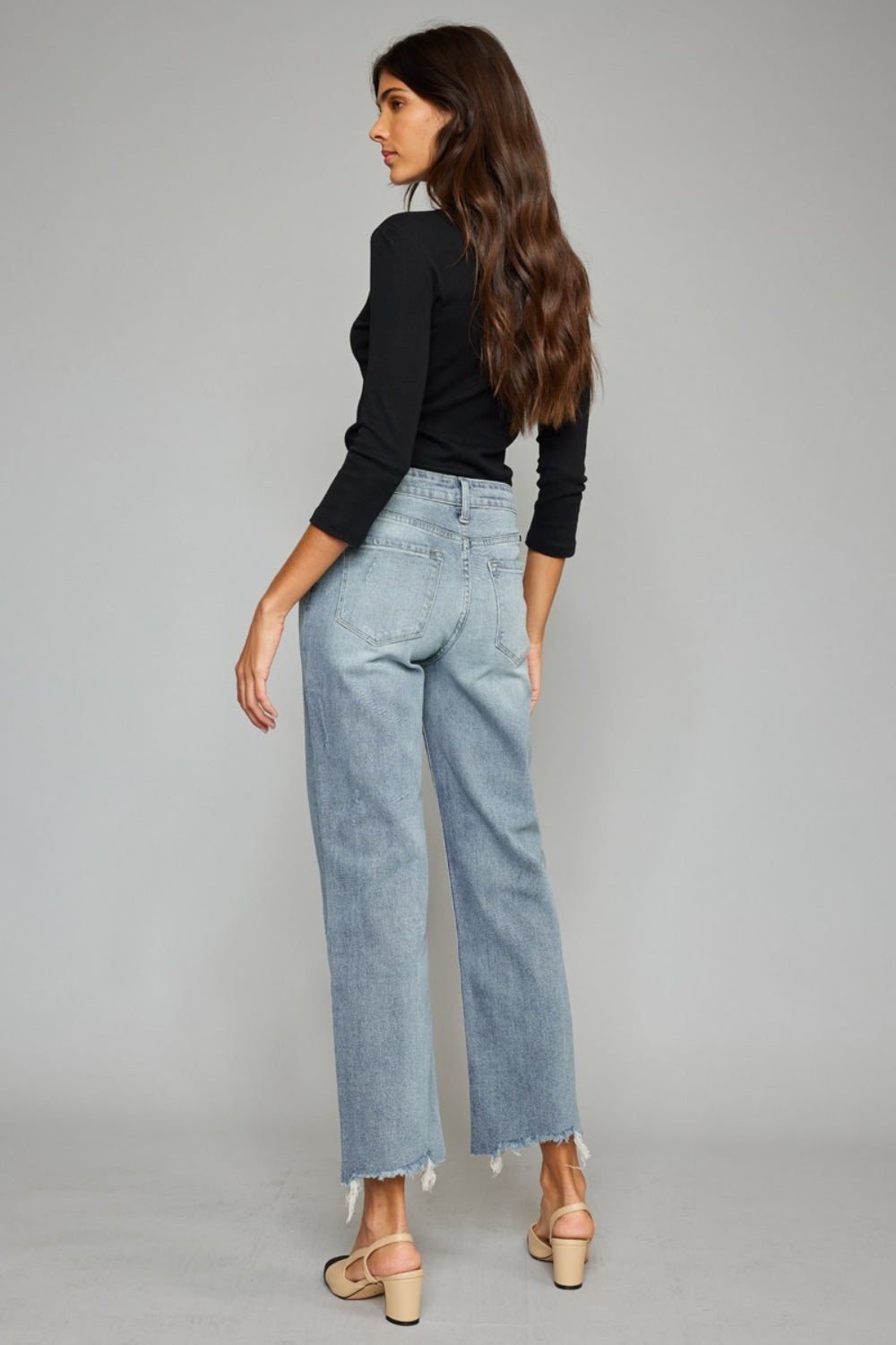 Kancan High Waist Raw Hem Cropped Wide Leg Jeans - The Boutie Shop