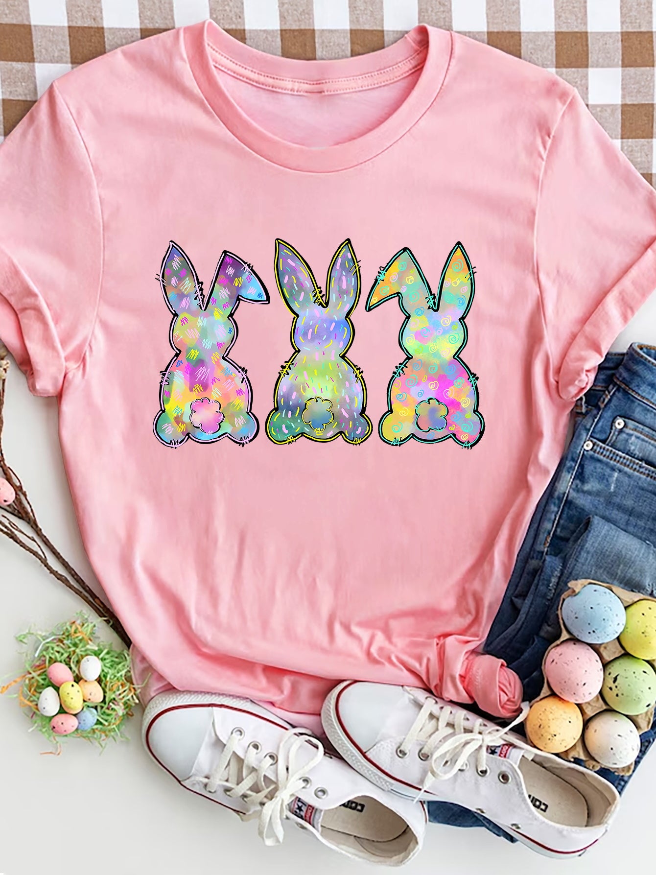 Rabbit Round Neck Short Sleeve T-Shirt - The Boutie Shop