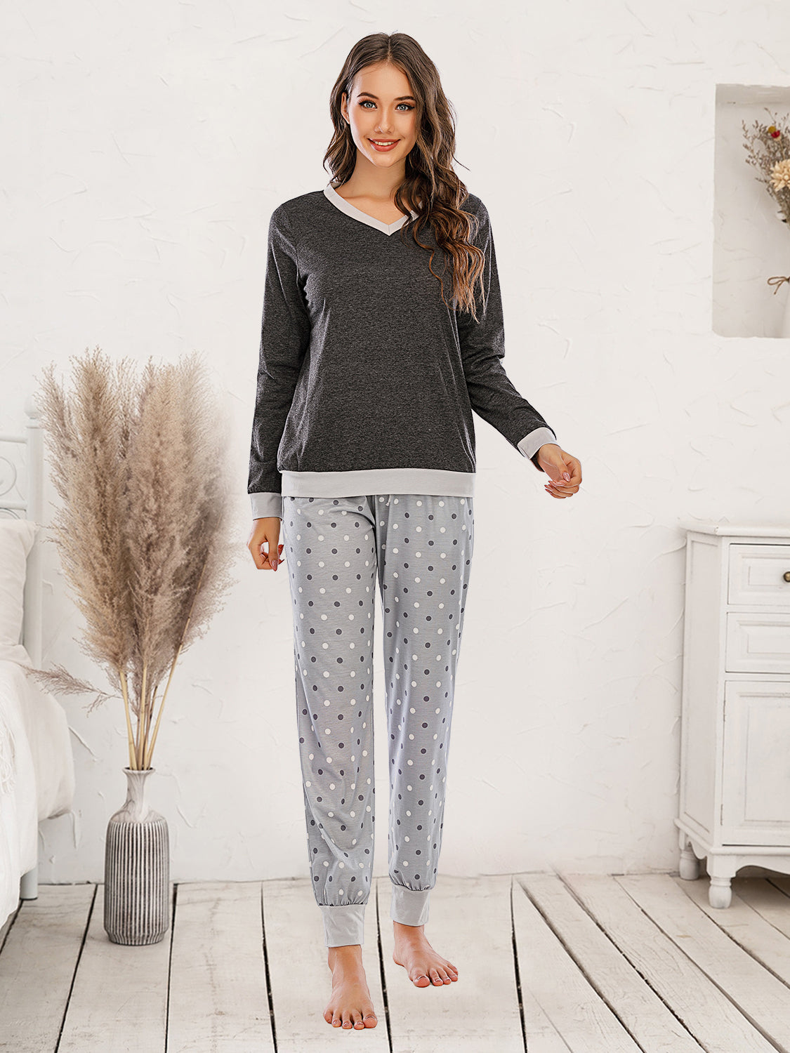 Long Sleeve Top and Polka Dot Pants Set - The Boutie Shop