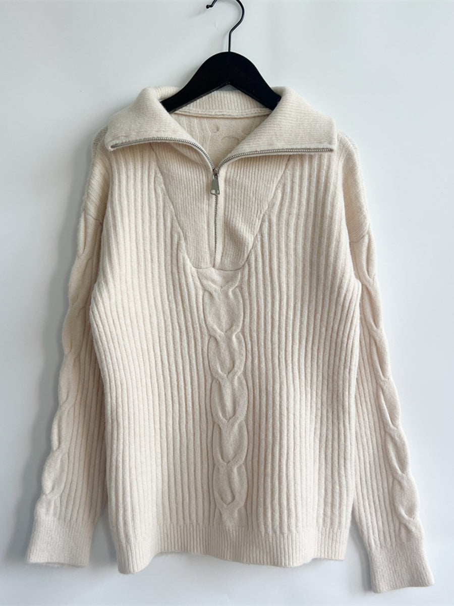 Ribbed Half Zip Long Sleeve Sweater - The Boutie Shop