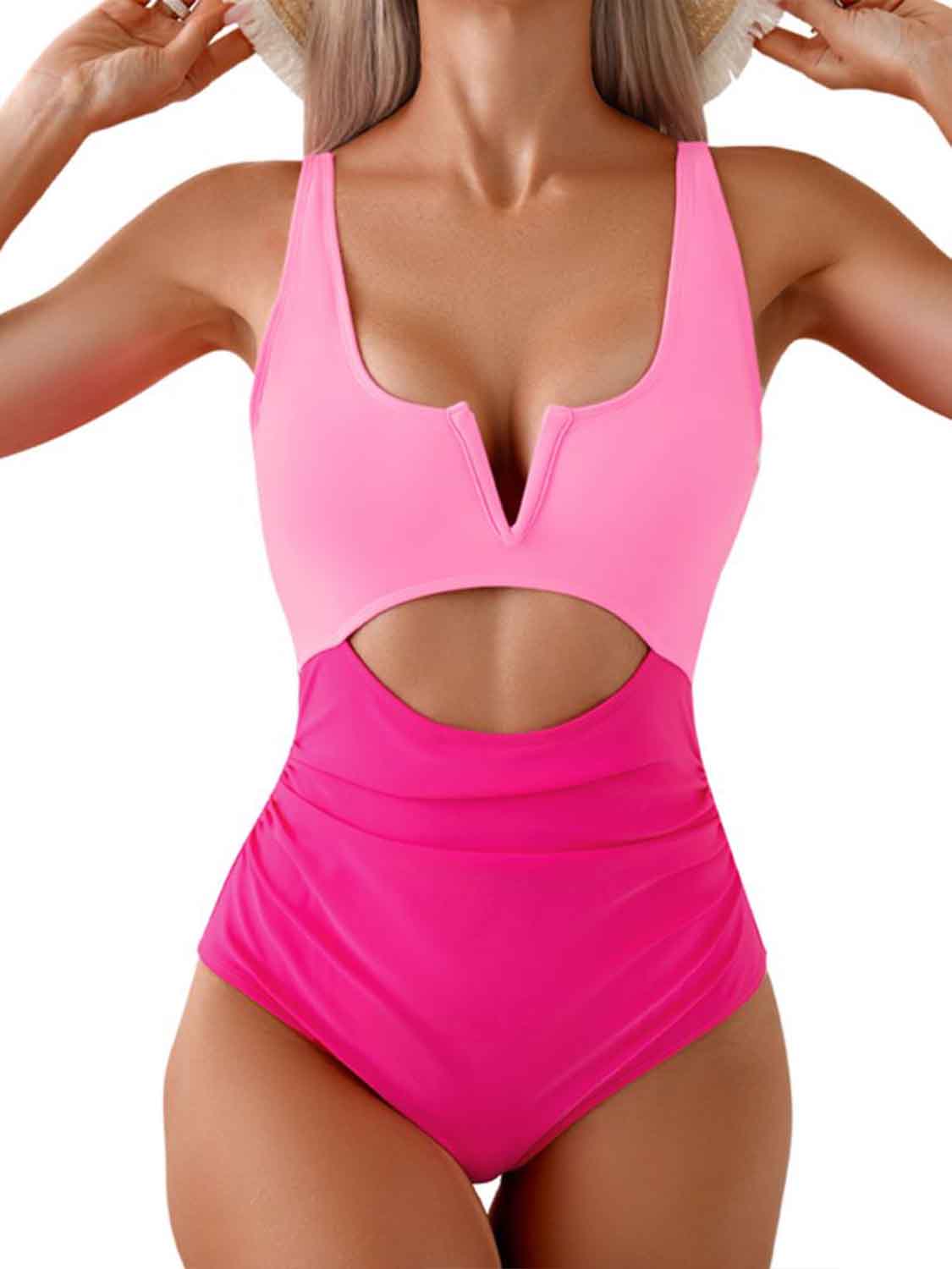 Tied Cutout Contrast One-Piece Swimwear - The Boutie Shop