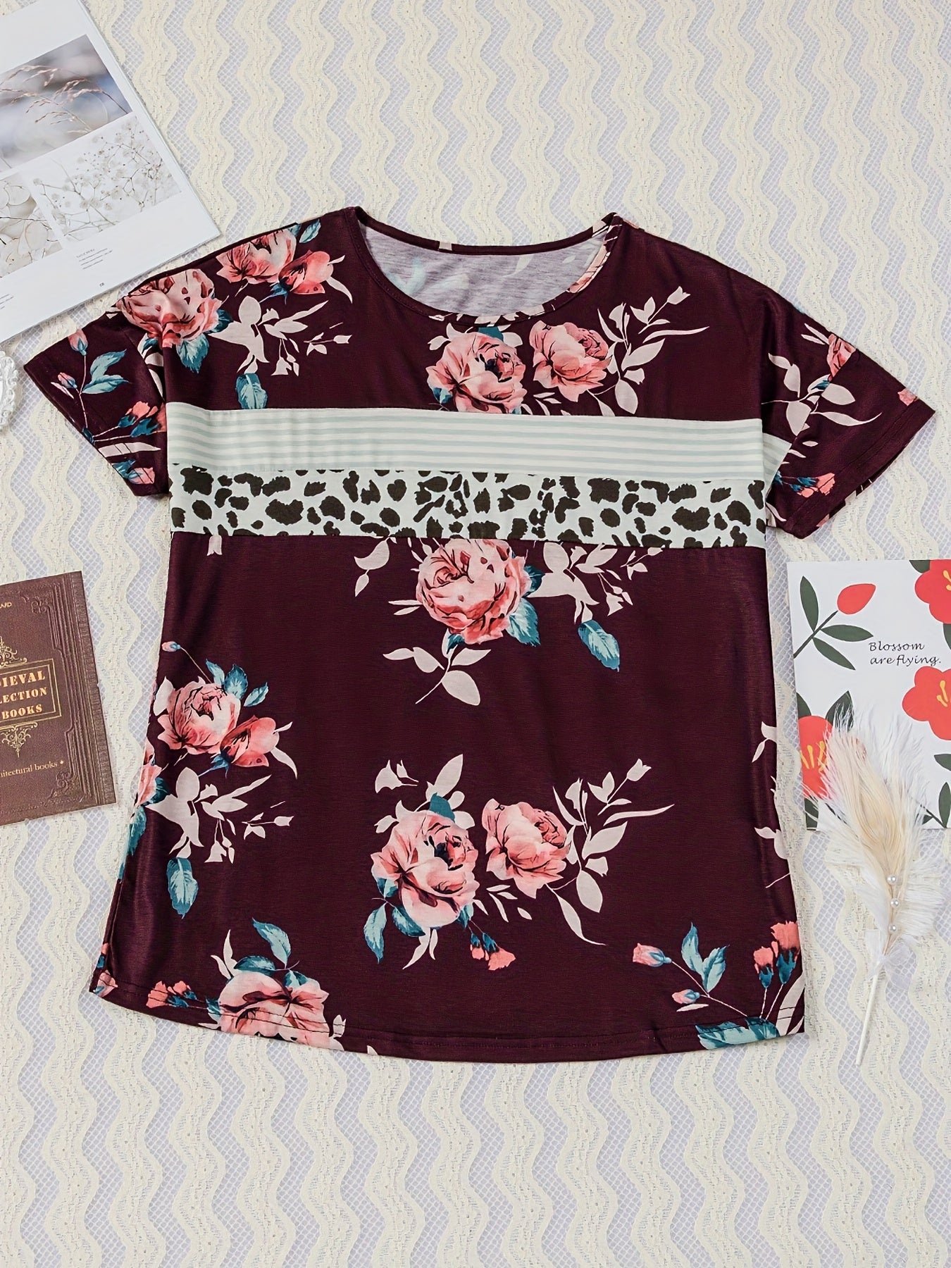 MeiMei Printed Round Neck Short Sleeve T-Shirt - The Boutie Shop