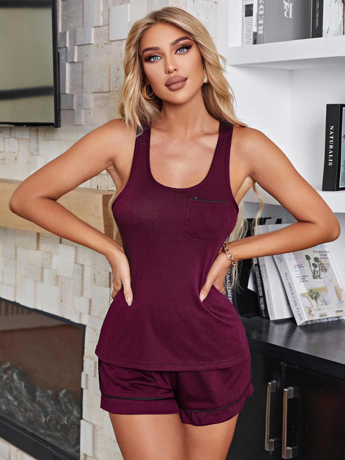 Scoop Neck Wide Strap Tank and Shorts Lounge Set - The Boutie Shop