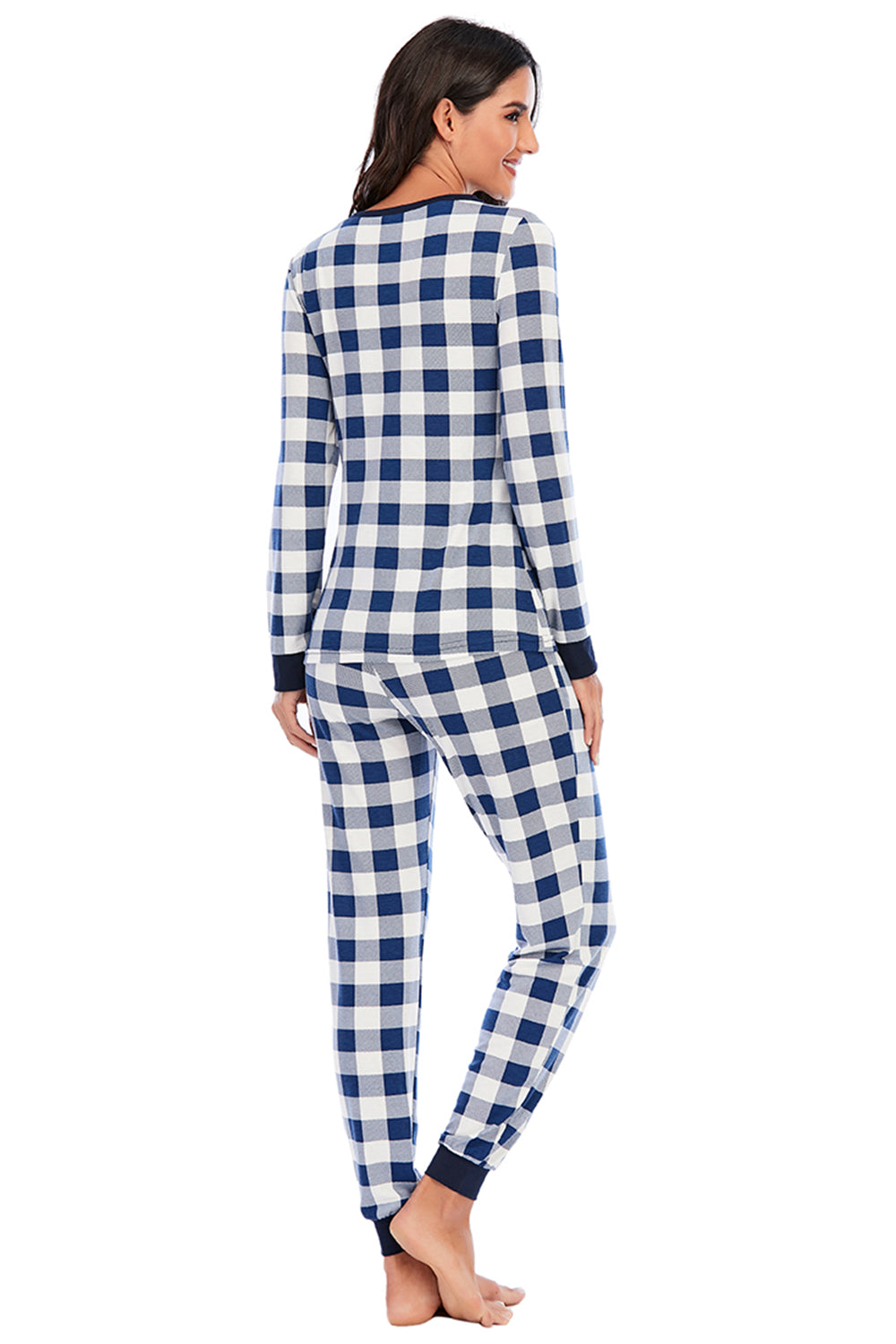 Plaid Round Neck Top and Pants Set - The Boutie Shop