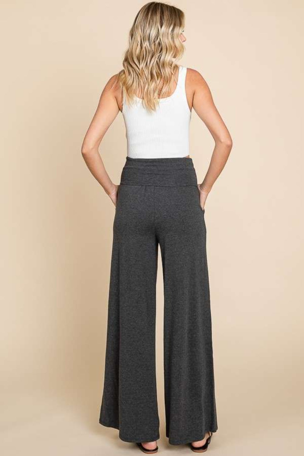 Culture Code Wide Waistband High Waist Wide Leg Pants - The Boutie Shop