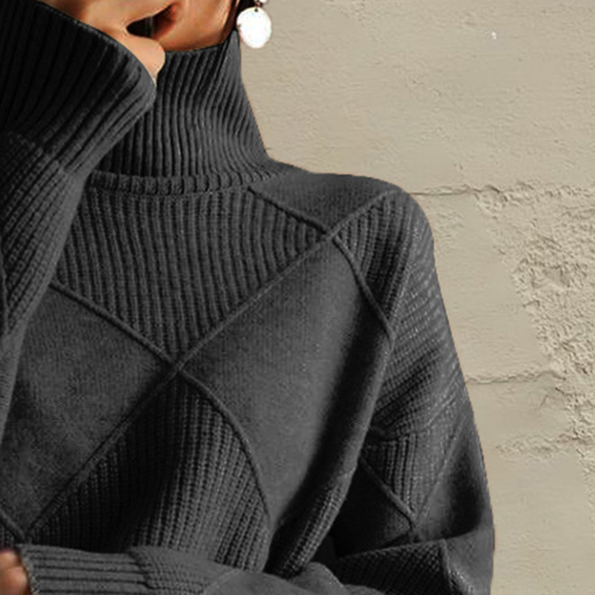 Geometric Turtleneck Long Sleeve Sweater - The Boutie Shop