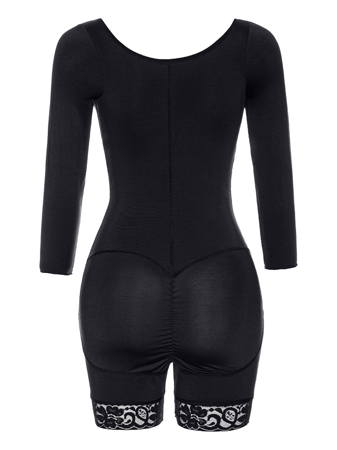 Full Size Zip Up Lace Detail Long Sleeve Shapewear - The Boutie Shop