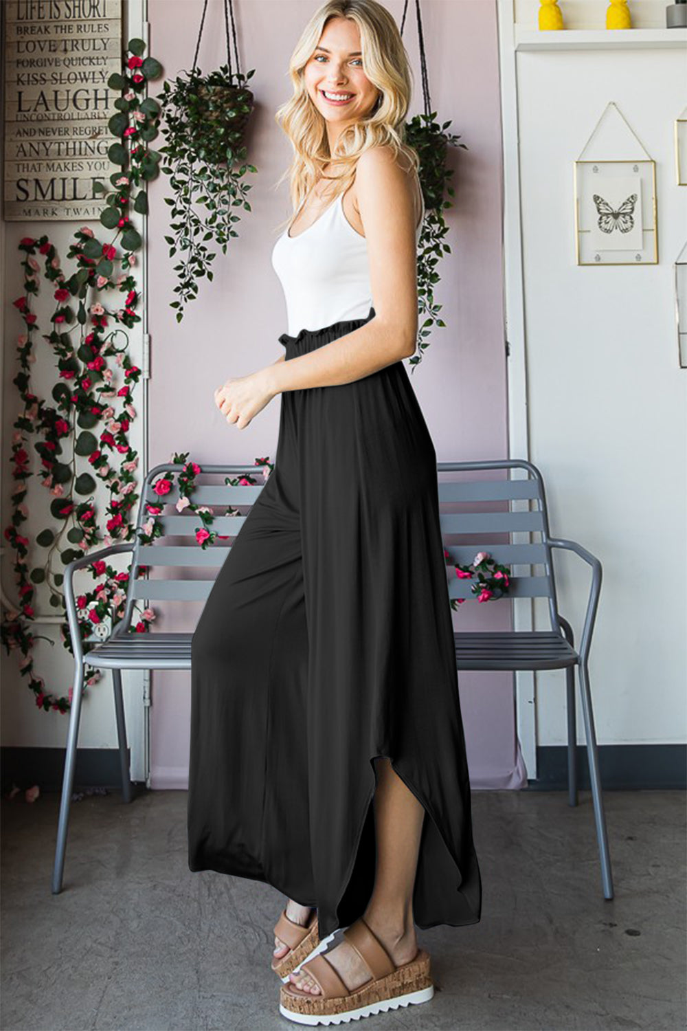 Heimish Full Size Frill Slit High Waist Wide Leg Pants - The Boutie Shop