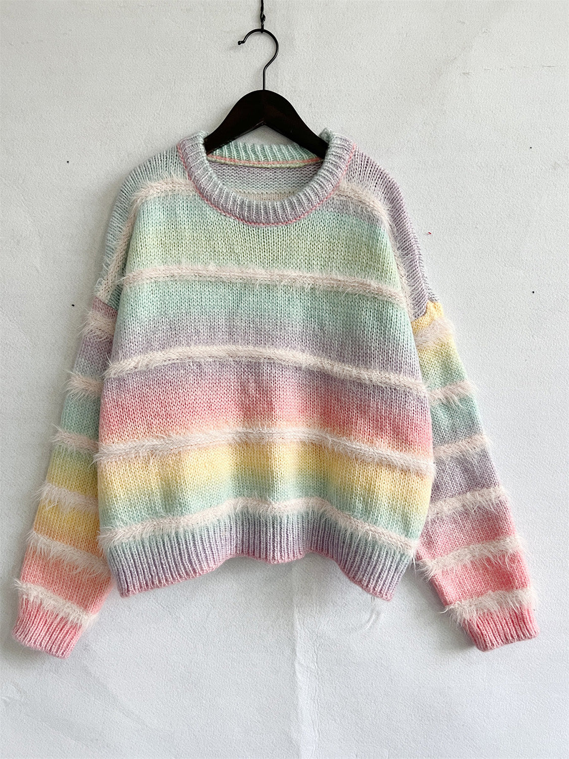 Striped Round Neck Long Sleeve Sweater - The Boutie Shop