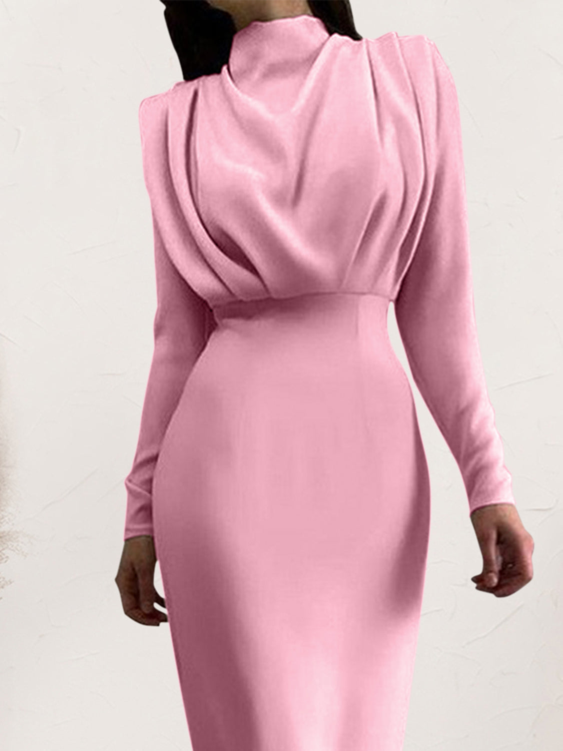 Ruched Turtleneck Long Sleeve Dress - The Boutie Shop