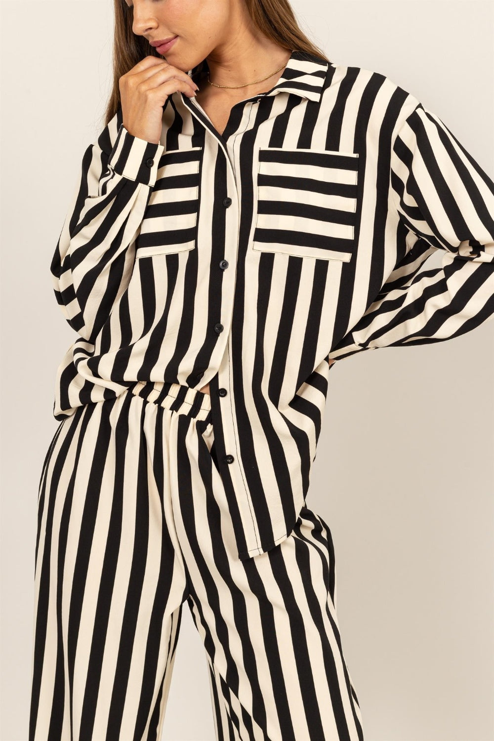 HYFVE Striped Button Up Shirt and Pants Set - The Boutie Shop