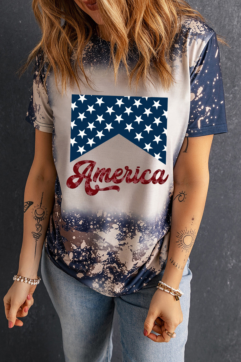 AMERICA Round Neck Short Sleeve T-Shirt - The Boutie Shop