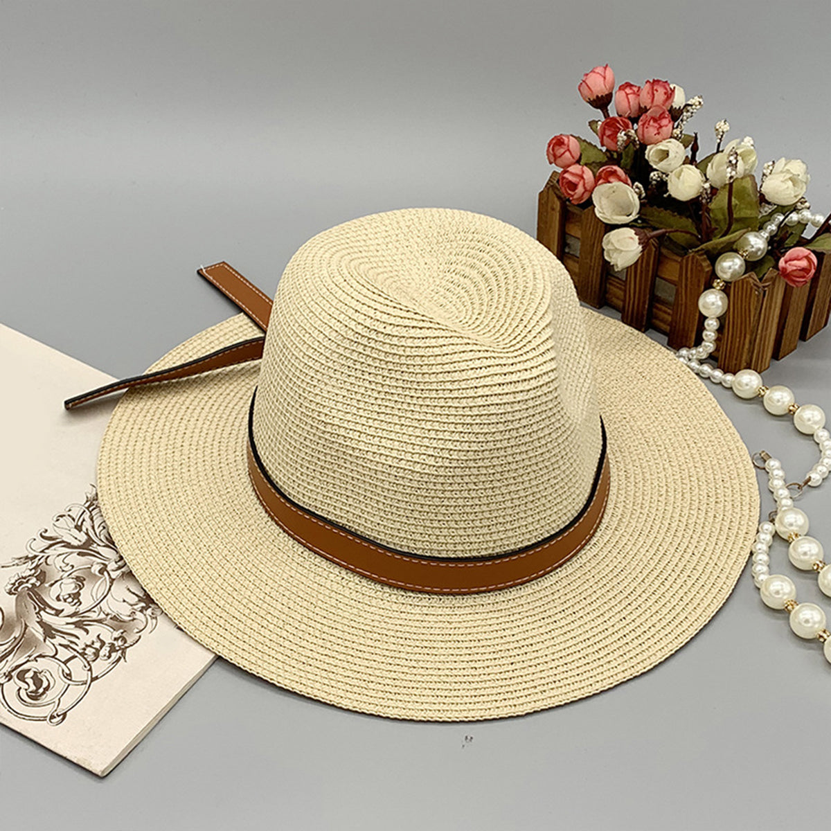 Wide Brim Paper Braided Hat