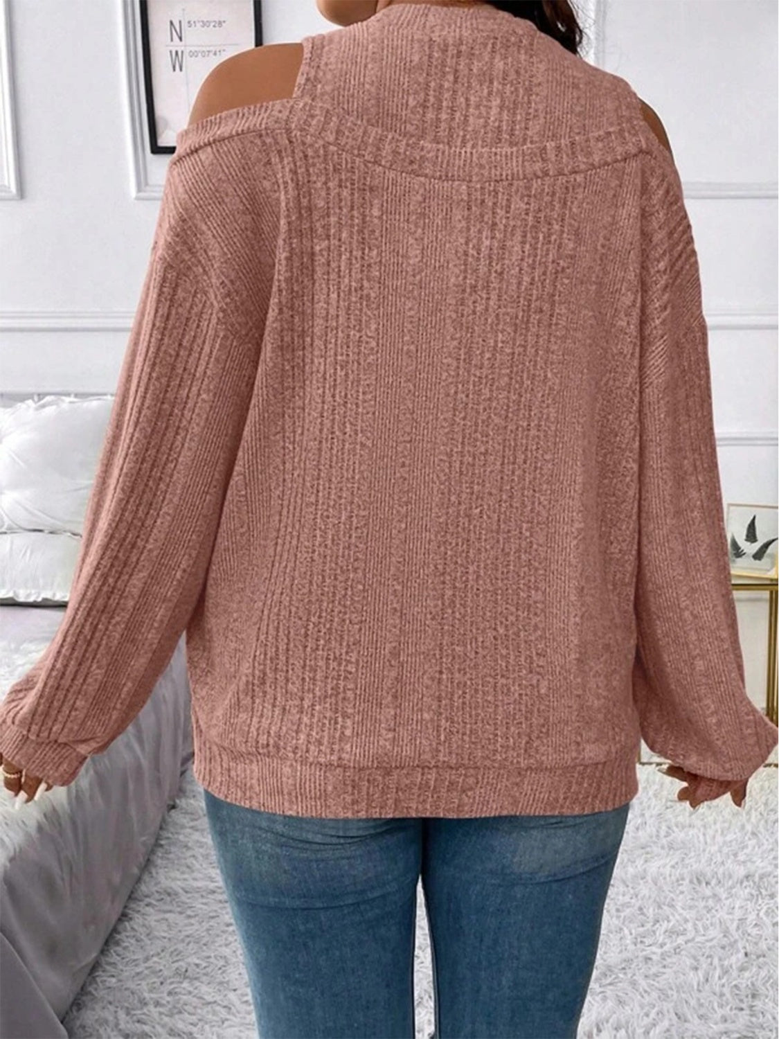 Round Neck Cold Shoulder Sweater - The Boutie Shop