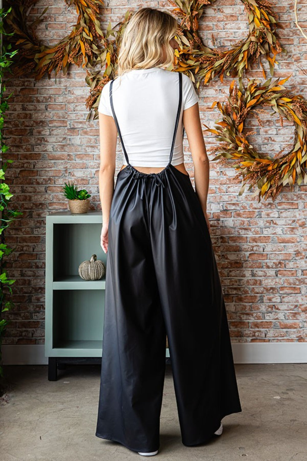 First Love Drawstring Back Spaghetti Strap Wide Leg Overall - The Boutie Shop