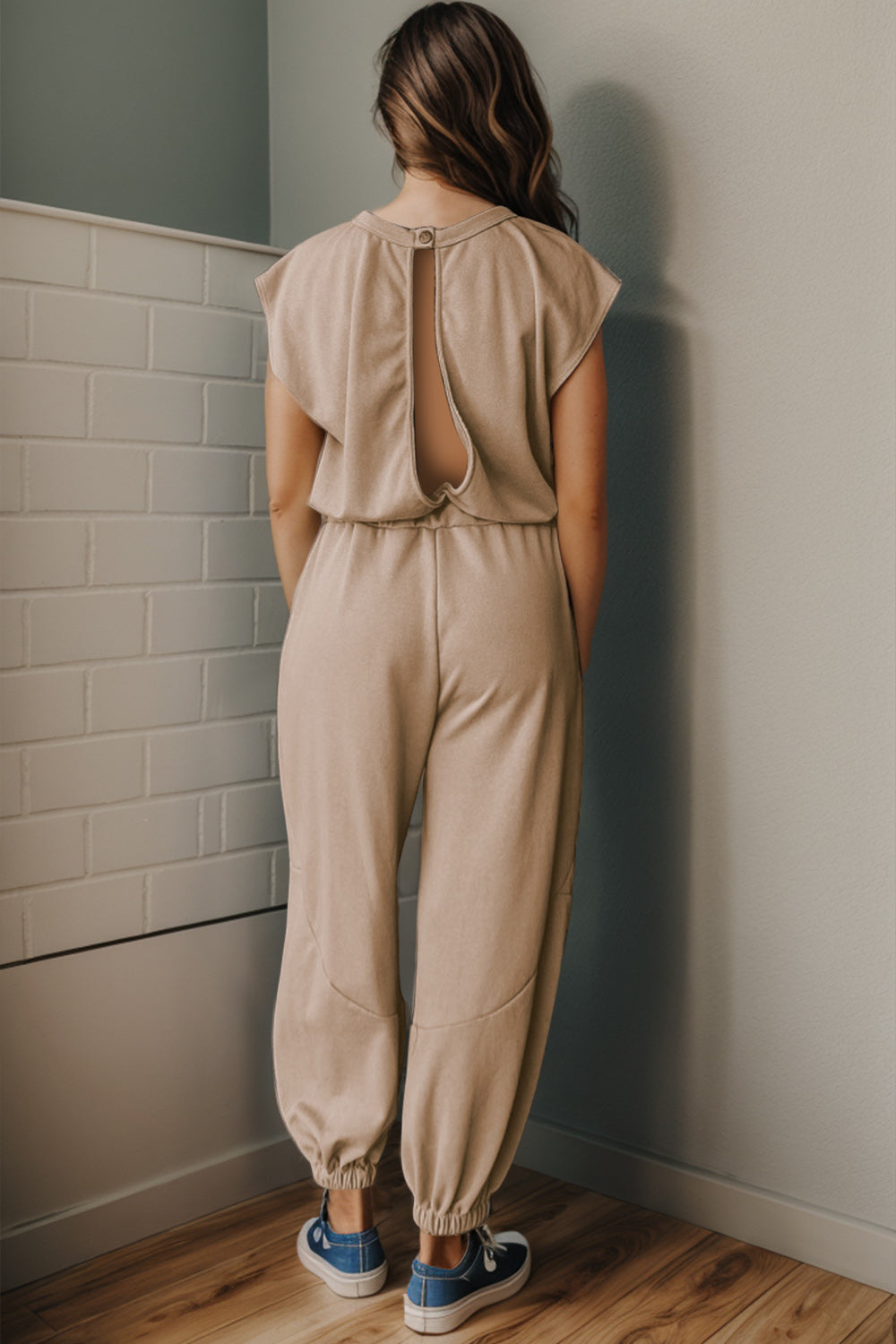 Drawstring Round Neck Cap Sleeve Jumpsuit - The Boutie Shop