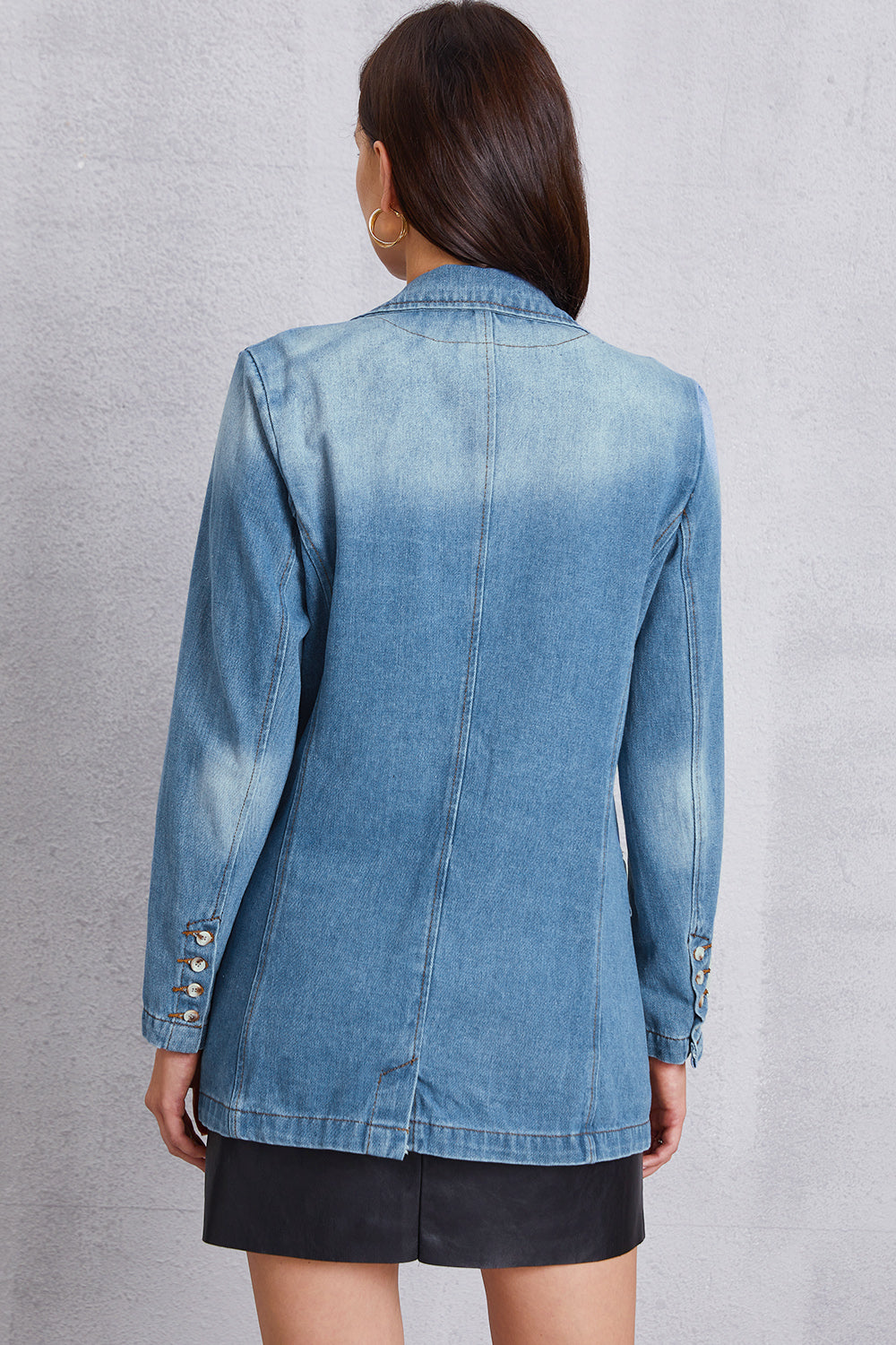 Lapel Collar Washed Denim Top - The Boutie Shop