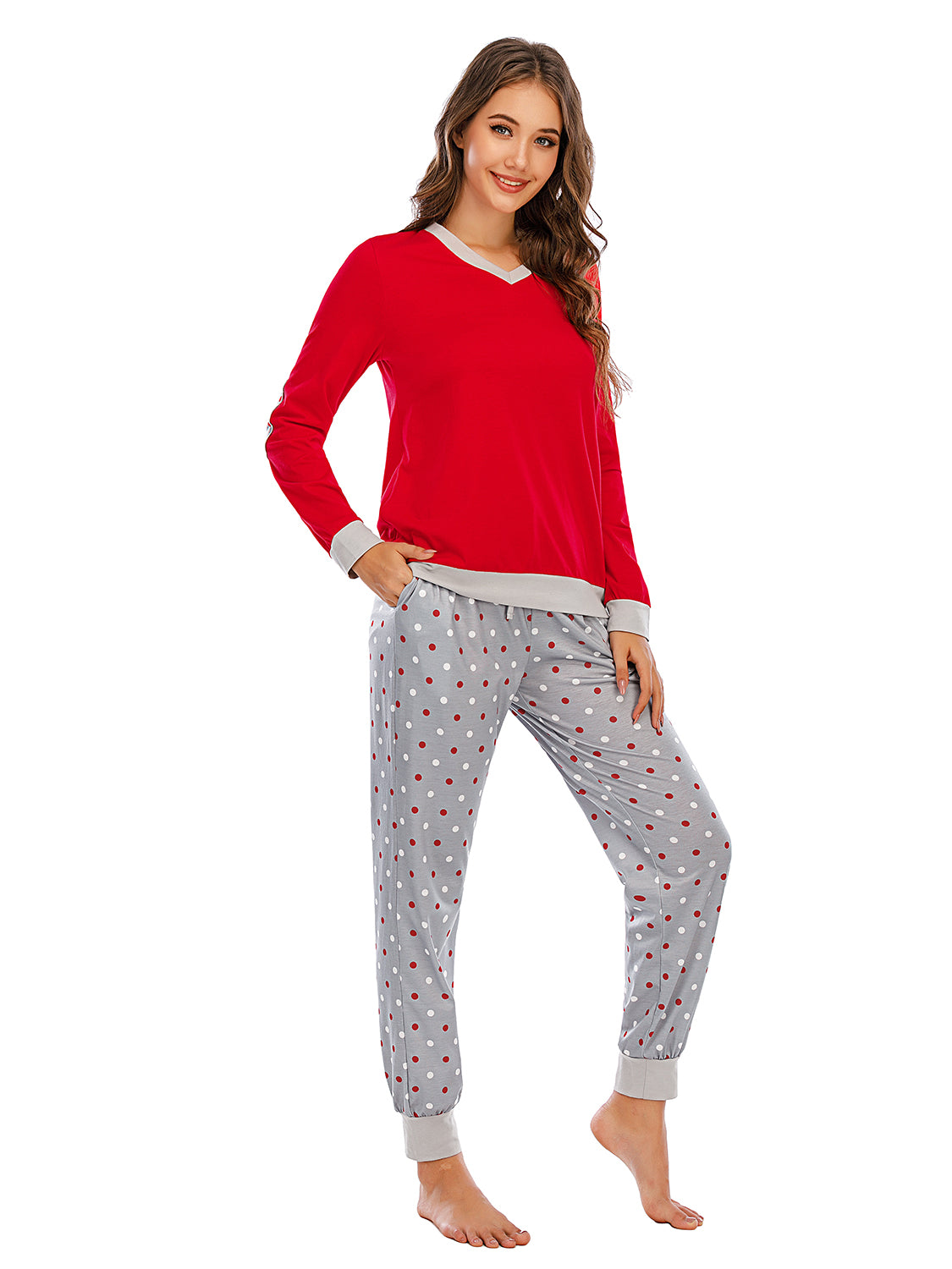 Long Sleeve Top and Polka Dot Pants Set - The Boutie Shop