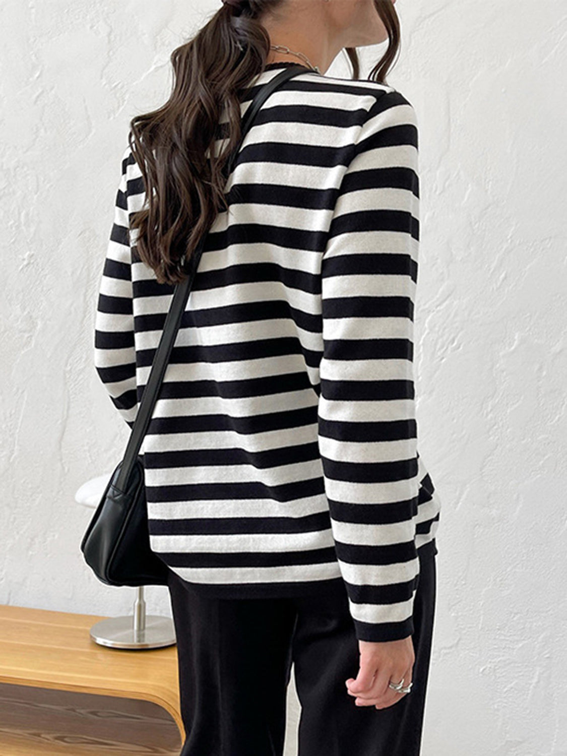 Striped Round Neck Long Sleeve Sweater - The Boutie Shop