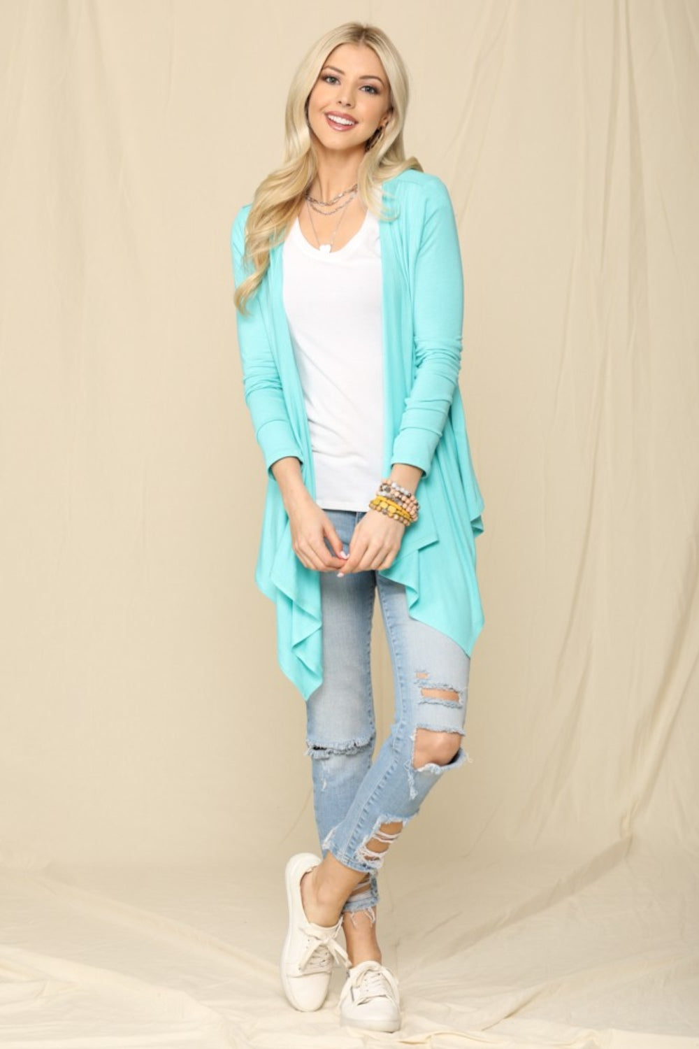 Celeste Full Size Open Front Knit Cardigan - The Boutie Shop