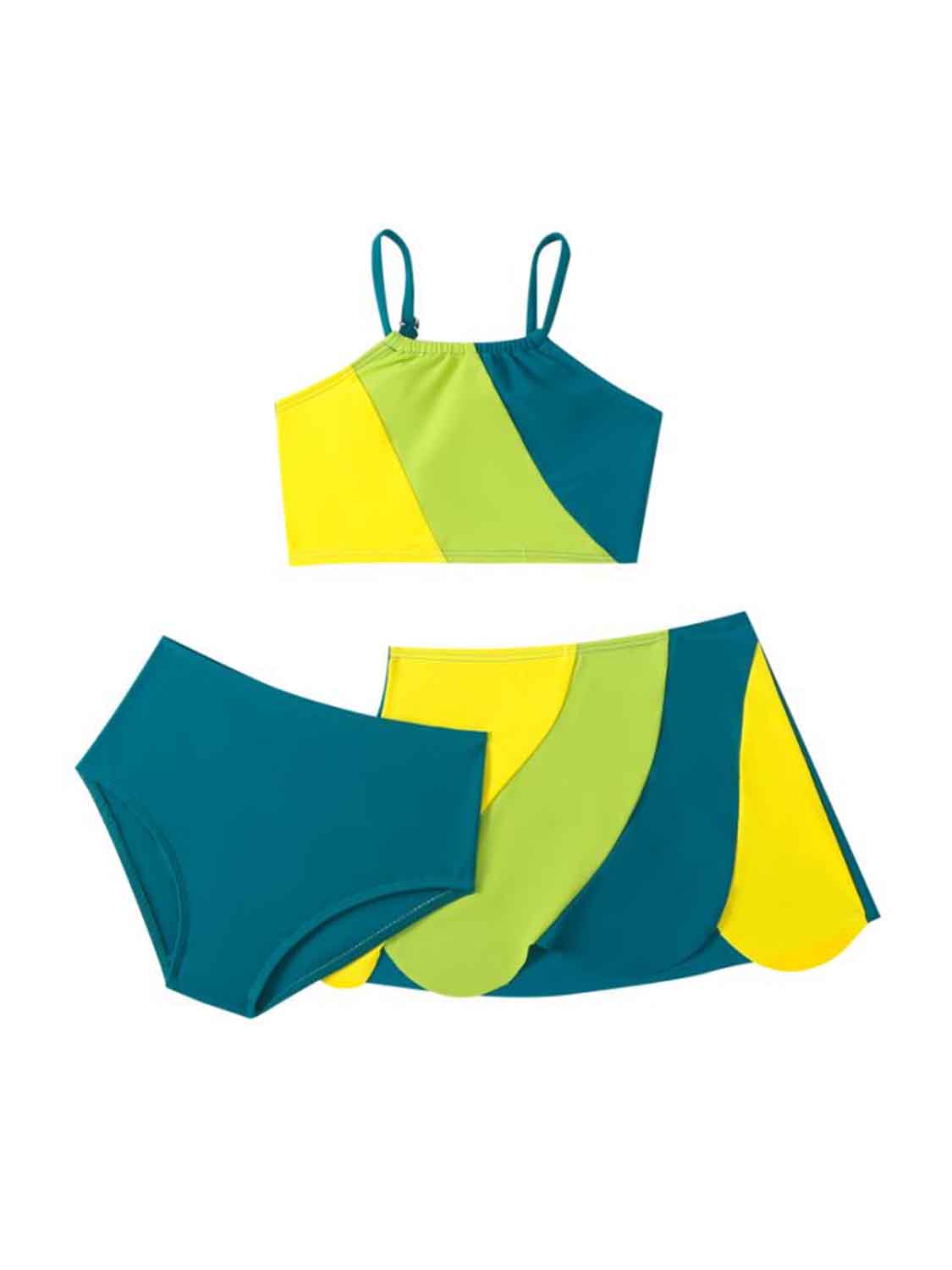 Color Block Top, Brief and Skirt Swim Set - The Boutie Shop