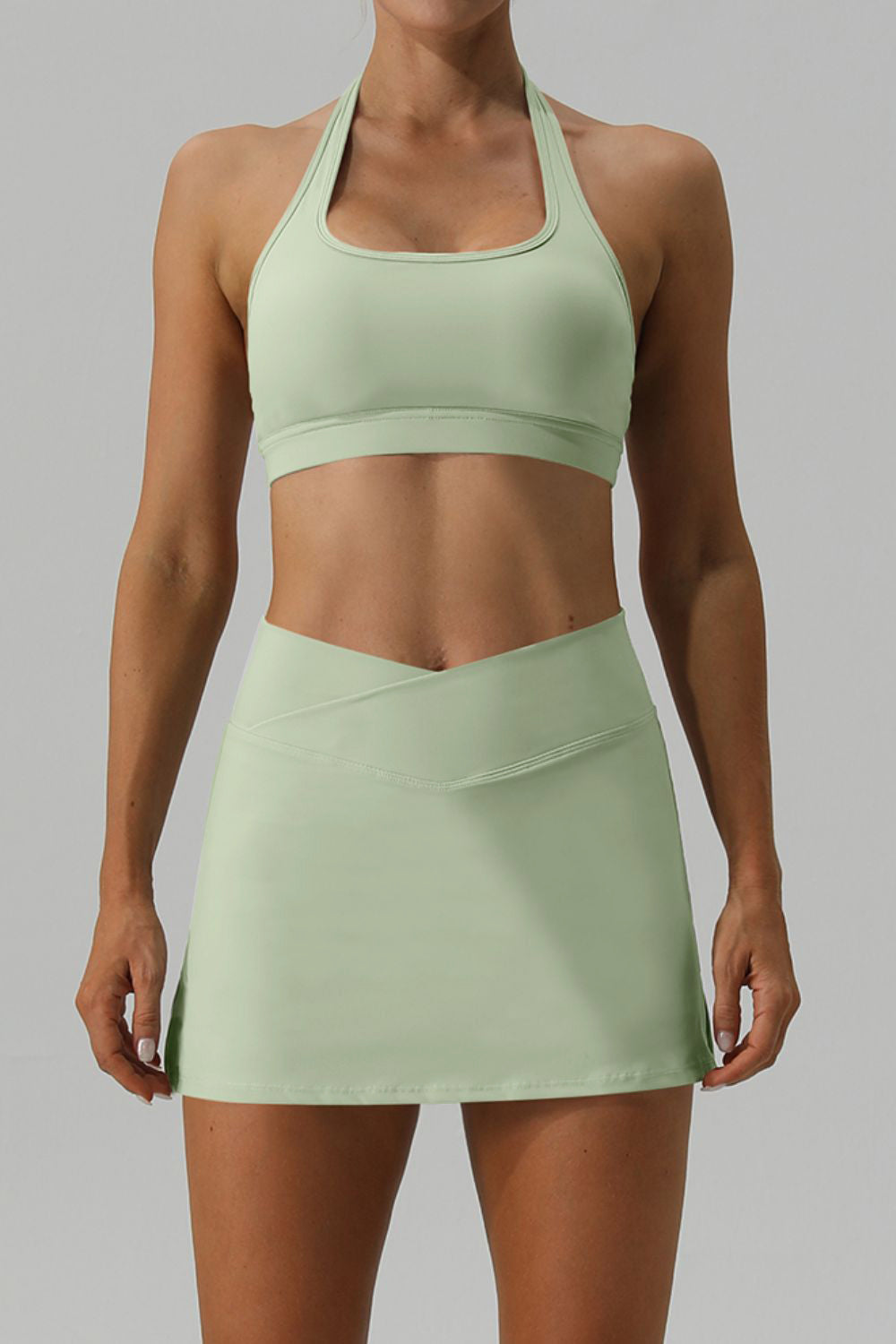 Halter Neck Tank and Slit Skirt Active Set - The Boutie Shop