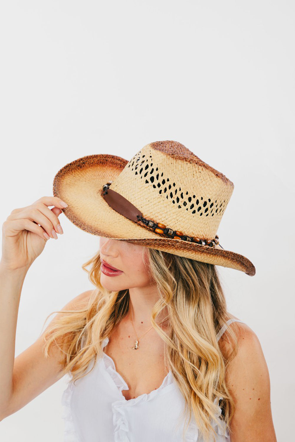 Fame Cutout Wide Brim Straw Hat - The Boutie Shop