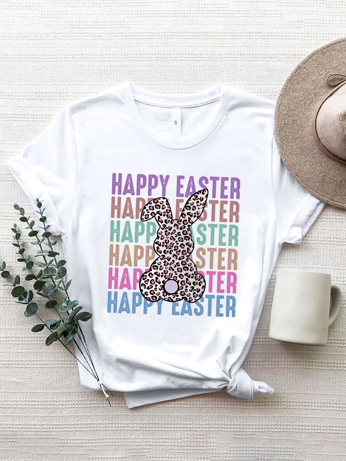 HAPPY EASTER Round Neck Short Sleeve T-Shirt - The Boutie Shop