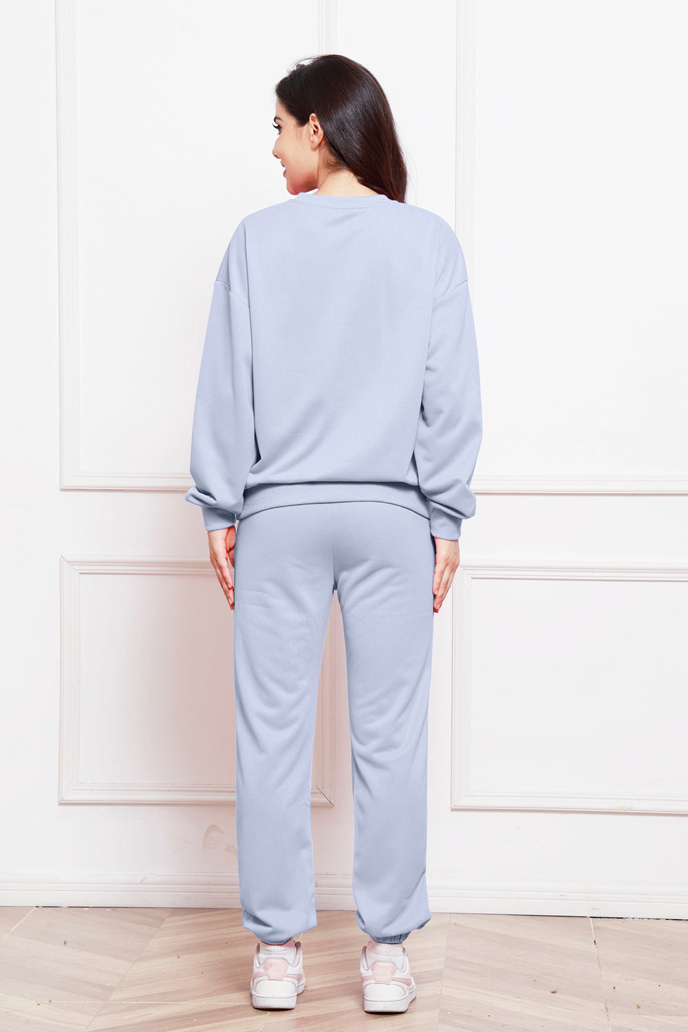 Round Neck Long Sleeve Sweatshirt and Pants Set - The Boutie Shop