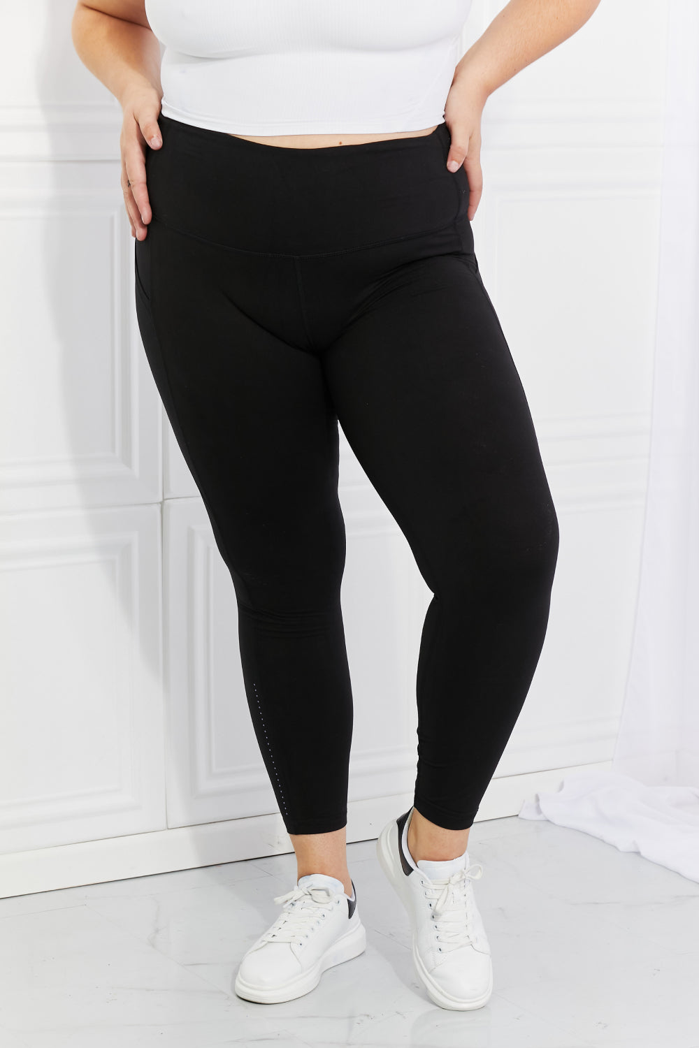 Leggings Depot Full Size Strengthen and Lengthen Reflective Dot Active Leggings - The Boutie Shop