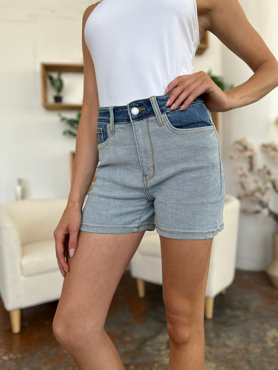 Judy Blue Full Size Color Block Denim Shorts - The Boutie Shop