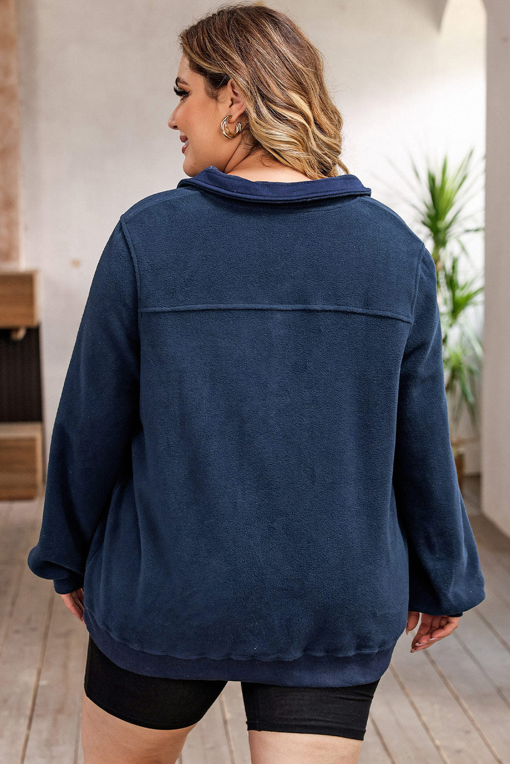 Plus Size Quarter Snap Long Sleeve Sweatshirt - The Boutie Shop