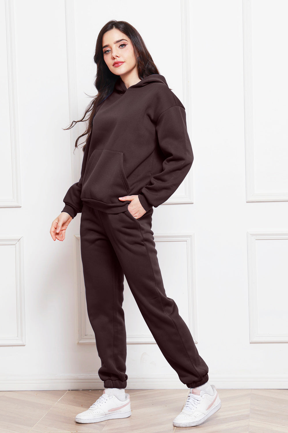 Drop Shoulder Long Sleeve Hoodie and Pants Set - The Boutie Shop