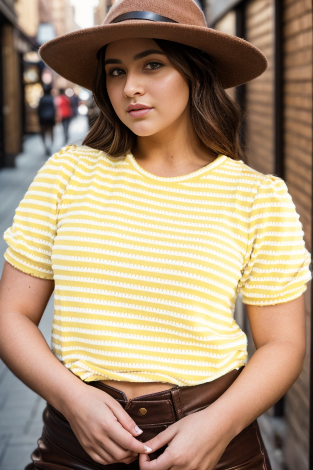 Plus Size Striped Round Neck T-Shirt - The Boutie Shop